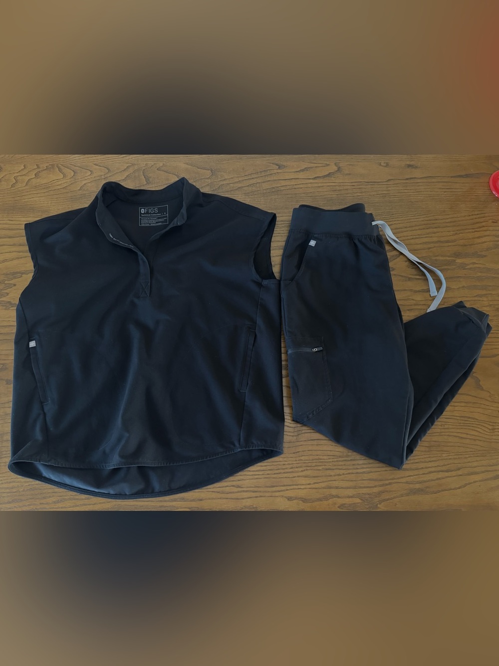 Figs Black Sleeveless Scrub Top with Black Jogger Pants